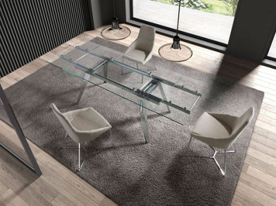 Modern Rectangular Extending Dining Table in Tempered Glass and Chrome ...