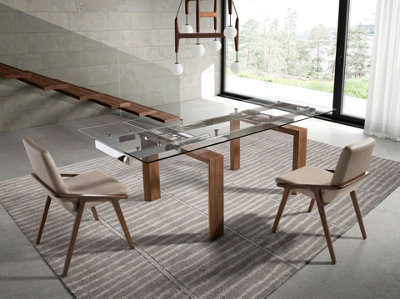 Modern Rectangular Extending Dining Table with Tempered Glass and ...