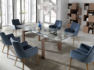 Modern Rectangular Extending Dining Table with Tempered Glass and ...