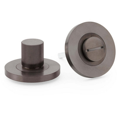 Modern Reeded Thumbturn & Release Lock - Lined Dark Bronze - Bathroom Door