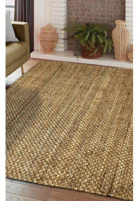 Modern Relay Natural Jute Hardwearing Durable Indoor Style Large Area Living Rug 10mm Pile Height - 133x190cm