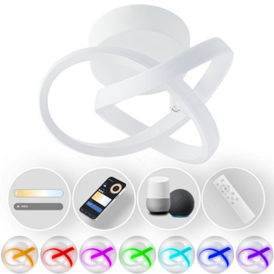 Modern Remote Control Smart LED Ceiling Light with RGB and CCT Control in White