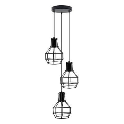 Modern Retro 3 Way Ceiling Pendant Light Cluster Nest Cage Light Fitting Rustic Lampshade Style Home E27 Lighting Kit