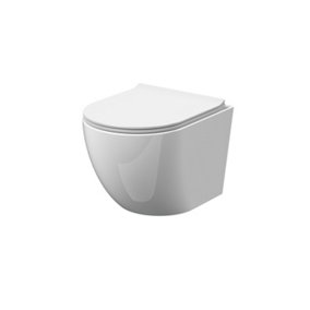 Modern Rimless Wall Hung Pan & Soft Close Seat Round Square Bathroom Toilet