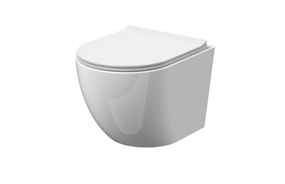 Modern Rimless Wall Hung Pan & Soft Close Seat Round Square Bathroom Toilet