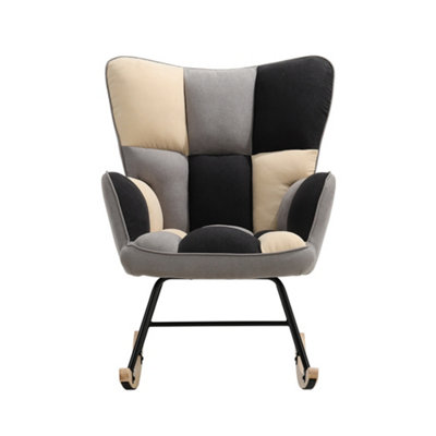 Modern Rocking Chair Tufted Linen Upholstered Chair for Living Room Bedroom Office