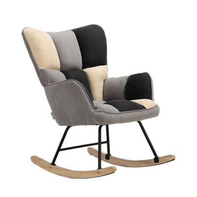Modern Rocking Chair Tufted Linen Upholstered Chair for Living Room Bedroom Office
