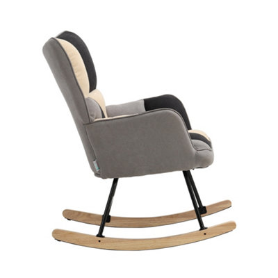 Modern Rocking Chair Tufted Linen Upholstered Chair for Living Room Bedroom Office