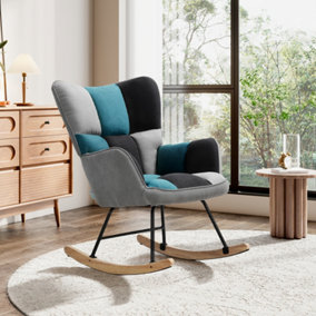 Modern Rocking Chair Tufted Linen Upholstered Glider Rocker Padded Seat Accent Chair for Living Room Offices Bedroom