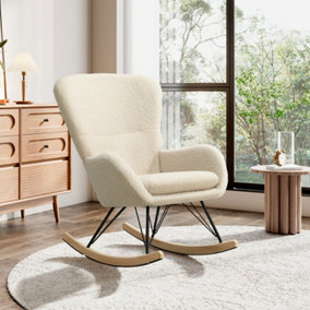 Modern Rocking Chair Uplostered Accent Chair with High Backrest and Armrests for Living Room Bedroom
