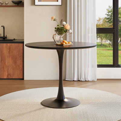 Modern Round Black Dining Table with MDF Top and Black Tulip Metal Base ...
