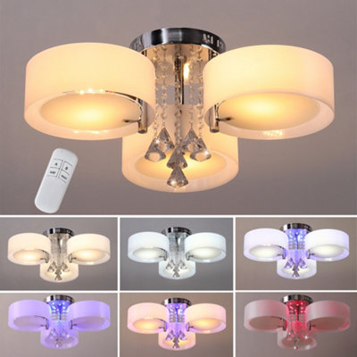Modern Round Chandelier Acrylic LED Ceiling Light with Crystal Accent Color Changing