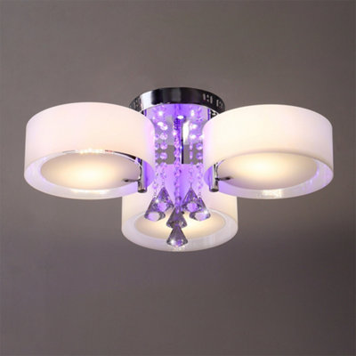 Modern Round Chandelier Acrylic LED Ceiling Light with Crystal Accent ...
