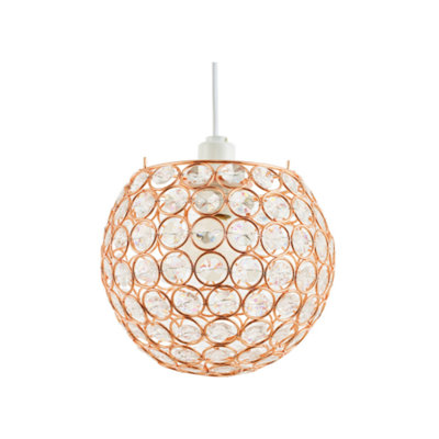 Modern Round Copper Globe Easy Fit Pendant Shade with Small Clear Acrylic Beads