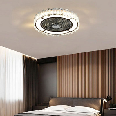 Modern Round Crystal Ceiling Fan Light with Remote Control 50cm Dia