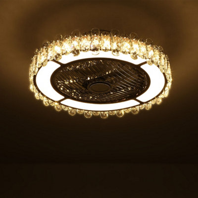 Modern Round Crystal Ceiling Fan Light with Remote Control 50cm Dia