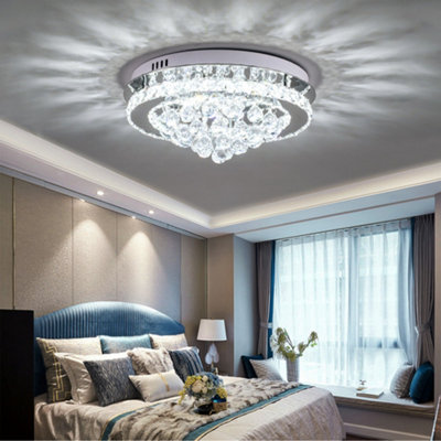 Modern Round Crystal Droplets LED Semi Flush Mount Ceiling Light Chandelier Lamp 40cm Cool White