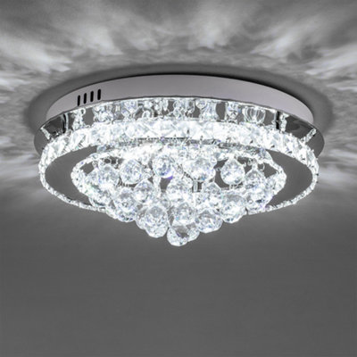 Modern Round Crystal Droplets LED Semi Flush Mount Ceiling Light Chandelier Lamp 40cm Cool White