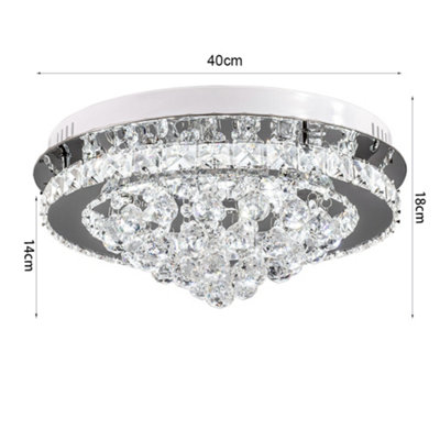 Modern Round Crystal Droplets LED Semi Flush Mount Ceiling Light Chandelier Lamp 40cm Cool White