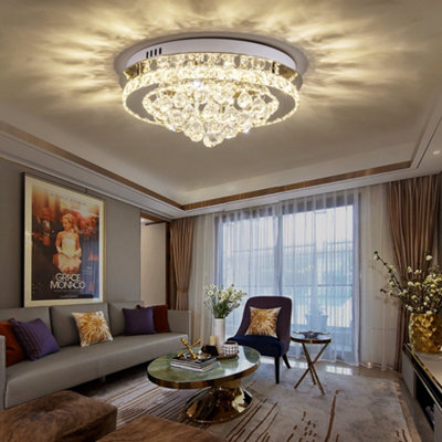 Modern Round Crystal Droplets LED Semi Flush Mount Ceiling Light Chandelier Lamp 40cm Dimmable