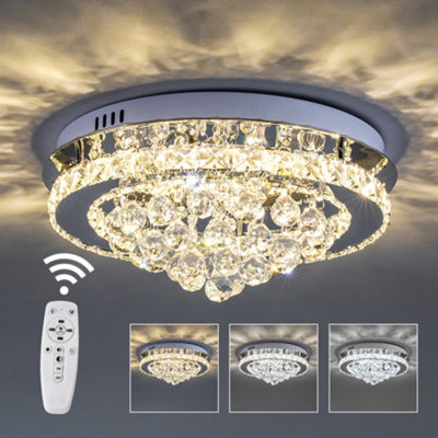 Modern Round Crystal Droplets LED Semi Flush Mount Ceiling Light Chandelier Lamp 40cm Dimmable