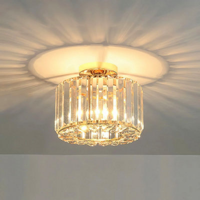 Modern Round Crystal Shade Golden Base Mount Ceiling Light Chandelier
