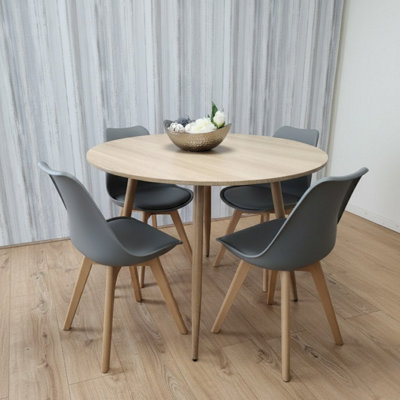 Modern Round Dining Table Set With 4 Grey Plastic Chairs Dining Room ...