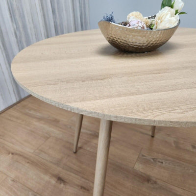 Modern Round Dining Table With 4 Cream Faux Leather Chairs Kitchen ...