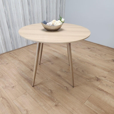 Modern Round Dining Table With 4 Cream Faux Leather Chairs Kitchen ...