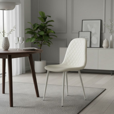 Modern Round Dining Table With 4 Cream Faux Leather Chairs Kitchen ...