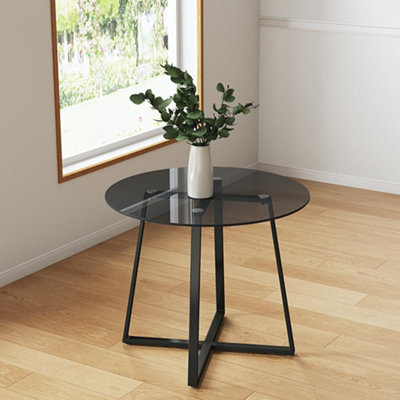 Modern Round Dining Table with Glass Top Dia 900 mm | DIY at B&Q