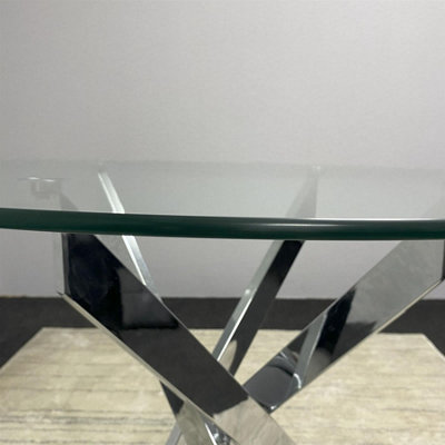 Modern Round Glass Dining Table Set With 4 Grey Velvet Chairs Dining ...