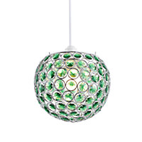 Modern Round Globe Easy Fit Pendant Shade with Small Green Acrylic Bead Jewels