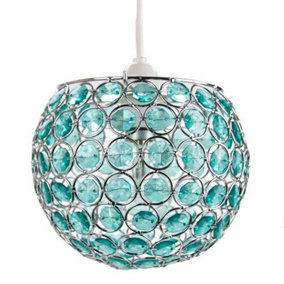 Modern Round Globe Easy Fit Pendant Shade with Small Teal Acrylic Bead Jewels