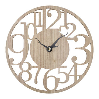 Modern Round Oversized Number Silent Quartz Wooden Wall Clock Wall Hang Decor Dia 40cm