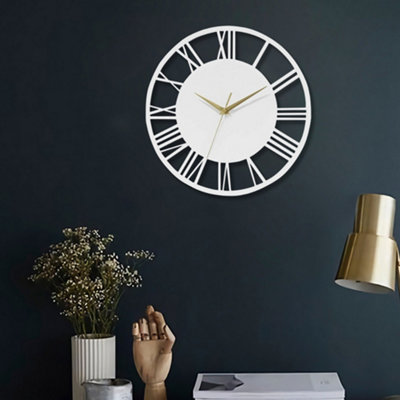 Modern Round Roman Numeral Silent Wood Wall Clock 30 cm