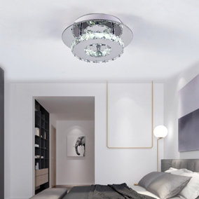 Modern Round Small Chrome Crystal LED Ceiling Light Fixture for Hallways and Corridor Cool White 20cm