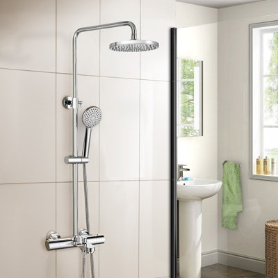 Modern Round Thermostatic Bath Shower Mixer with Riser Rail Kit Chrome Price Comparisons | Compare The Build