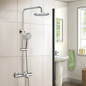 Modern Round Thermostatic Bath Shower Mixer with Riser Rail Kit Chrome