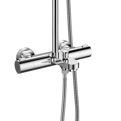 Modern Round Thermostatic Bath Shower Mixer with Riser Rail Kit Chrome - 5