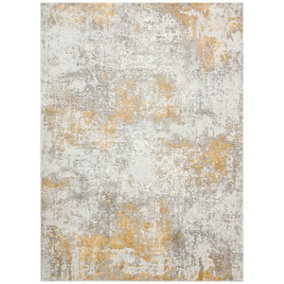 Modern Rug, Abstract Rug for Bedroom, Living Room, Stain-Resistant Rug, 7mm Pile Silver Abstract Gold Rug-120cm X 170cm