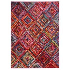 Modern Rug, Chequered Rug for Bedroom, Living Room, & Dining Room, 7mm Thick Multicolor Geometric Rug-160cm X 220cm