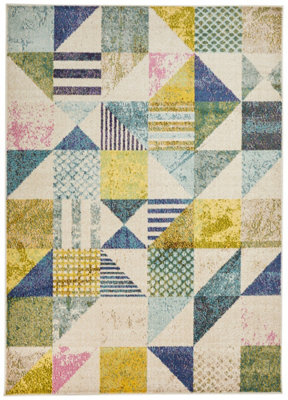 Modern Rug, Dining Room Rug, Geometric Bedroom Rug, Multi Living Room Rug, 7mm Pile Easy to Clean Rug-240cm X 330cm