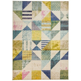 Modern Rug, Dining Room Rug, Geometric Bedroom Rug, Multi Living Room Rug, 7mm Pile Easy to Clean Rug-80cm X 150cm