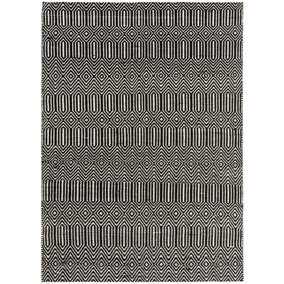 Modern Rug, Handmade Wool Rug for Bedroom, Geometric Rug, 4mm Thickness Black/White Dining Room Rug-100cm X 150cm