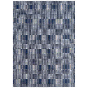 Modern Rug, Handmade Wool Rug for Bedroom, & Living Room, Easy to Clean Geometric Rug, 4mm Thick Blue Rug-100cm X 150cm