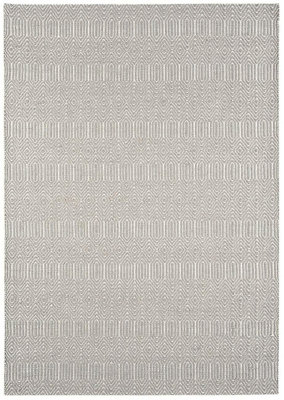 Modern Rug, Handmade Wool Rug for Bedroom, & LivingRoom, 4mm Thickness Silver Geometric Dining Room Rug-100cm X 150cm