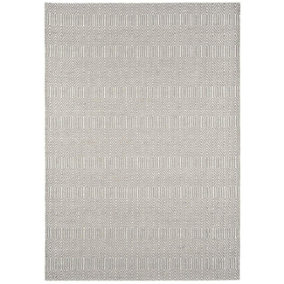 Modern Rug, Handmade Wool Rug for Bedroom, & LivingRoom, 4mm Thickness Silver Geometric Dining Room Rug-100cm X 150cm