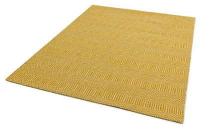 Modern Rug, Handmade Wool Rug for LivingRoom, Easy to Clean Cotton Geometric Rug, 4mm Thick Mustard Rug-120cm X 170cm