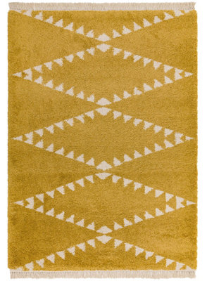 Modern Rug, Luxurious Bedroom Rug, Dining Room Rug, Moroccan Rug, 35mm Thickness Mustard Shaggy Rug-120cm X 170cm